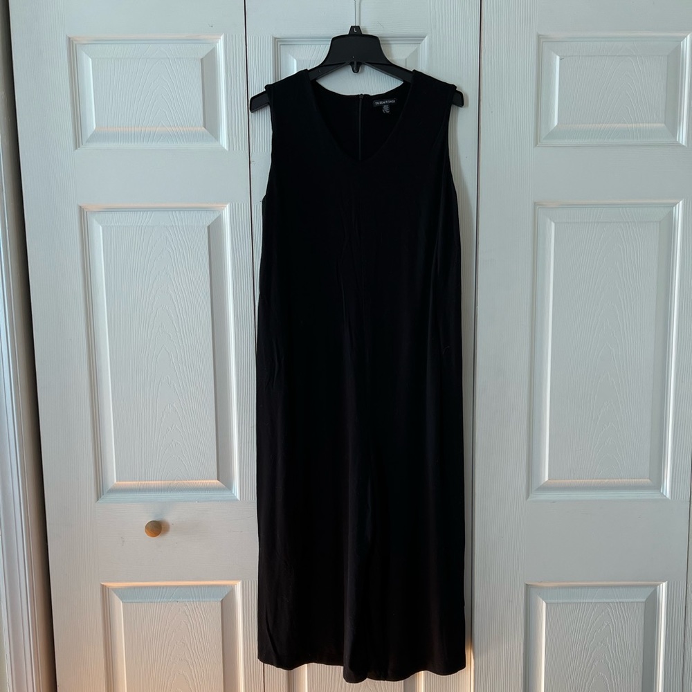 EUC Eileen Fisher Black Lightweight Viscose Jersey Wide-Leg Jumpsuit PS - Picture 2 of 3